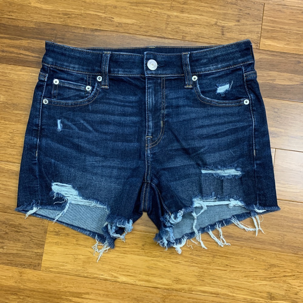American Eagle Outfitters Dark Blue Distressed Denim Jean Shorts